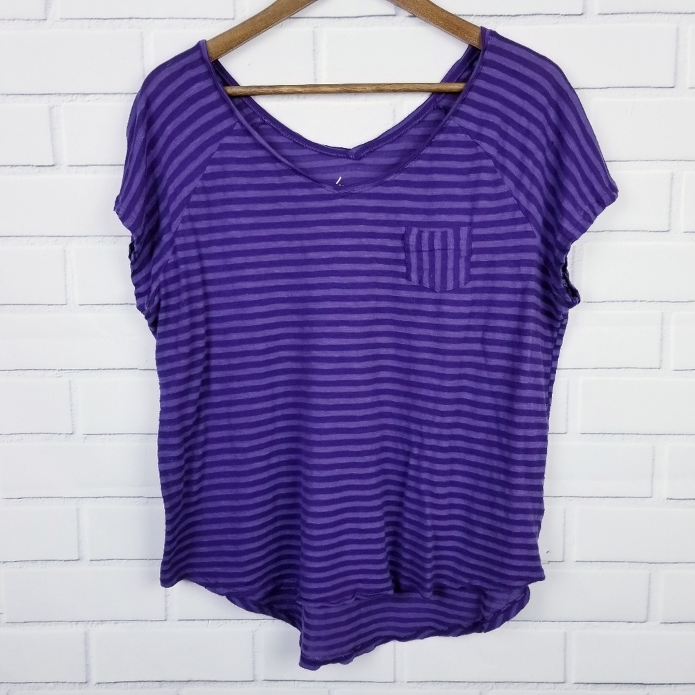 Lane‎ Bryant Short Sleeve Striped Top 14/16 Purple